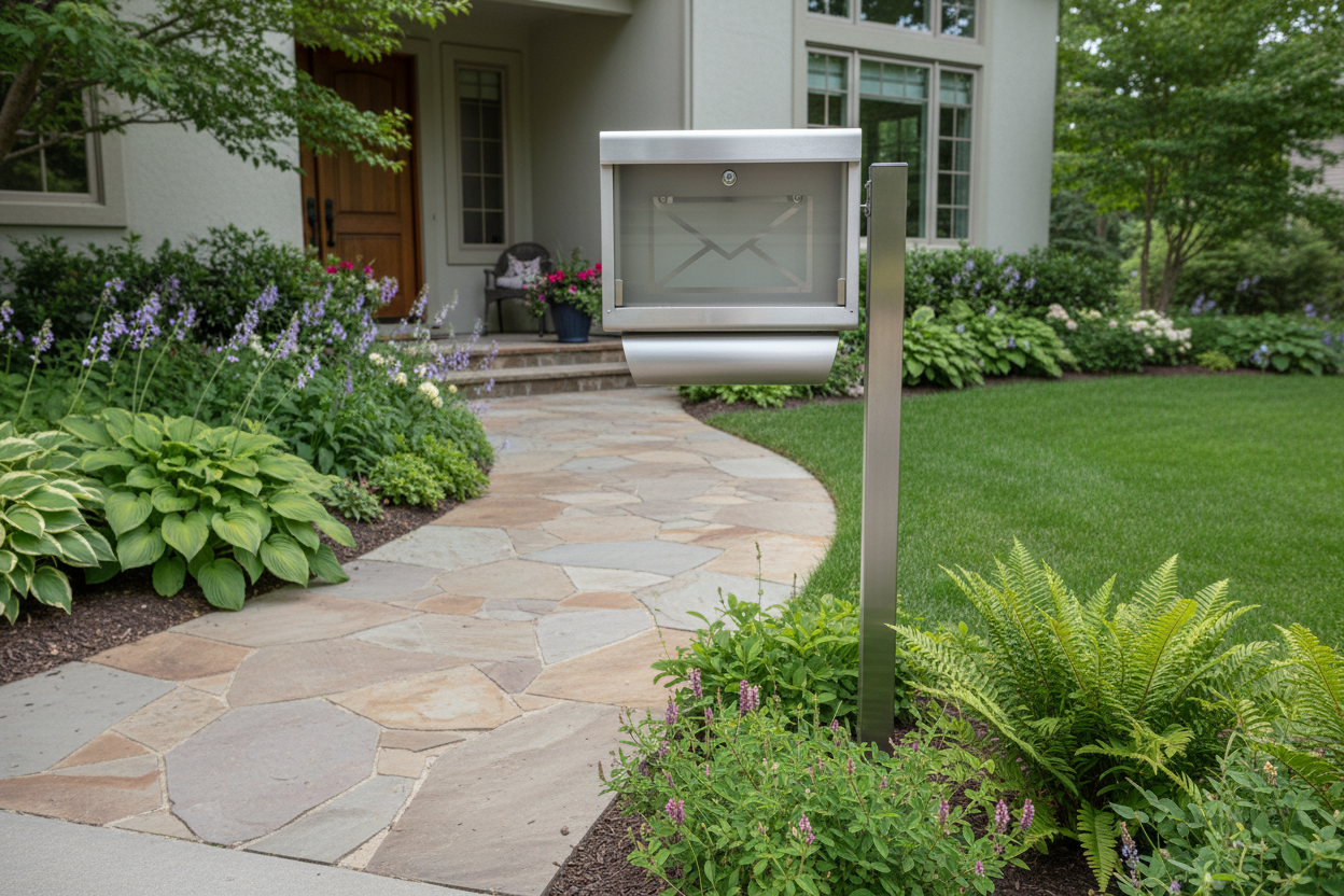 Premium Briefkasten Standfuß aus Edelstahl – Moderner Briefkastenständer mit 1 Pfosten, Wetterfest & Rostfrei, Zeitloses Design