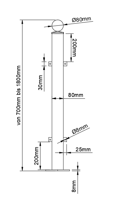 Zaunpfosten - Geländerpfosten "Adria" aus Edelstahl V2A 80x80 / Höhe 700mm-1800mm