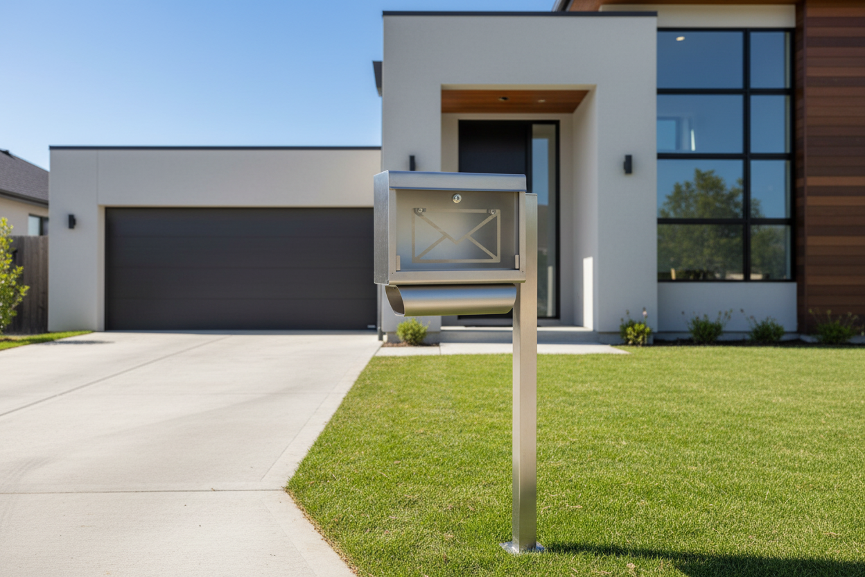 Premium Briefkasten Standfuß aus Edelstahl – Moderner Briefkastenständer mit 1 Pfosten, Wetterfest & Rostfrei, Zeitloses Design