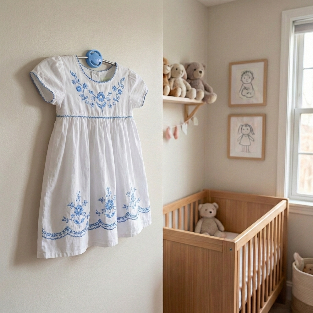 Kinderkleider Wandhalterung – Kinderzimmer Deko, Babykleidung & Erinnerungsstücke, Geschenk zur Taufe oder Geburt