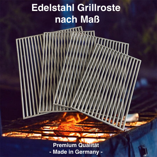 Edelstahl Grillrost Breite nach Maß / Teife: 35cm Rechteckig Optimales Grillen Pflegeleicht Premium - 8mm Vollstab / 10mm Lichteweite  - Made in Germany -