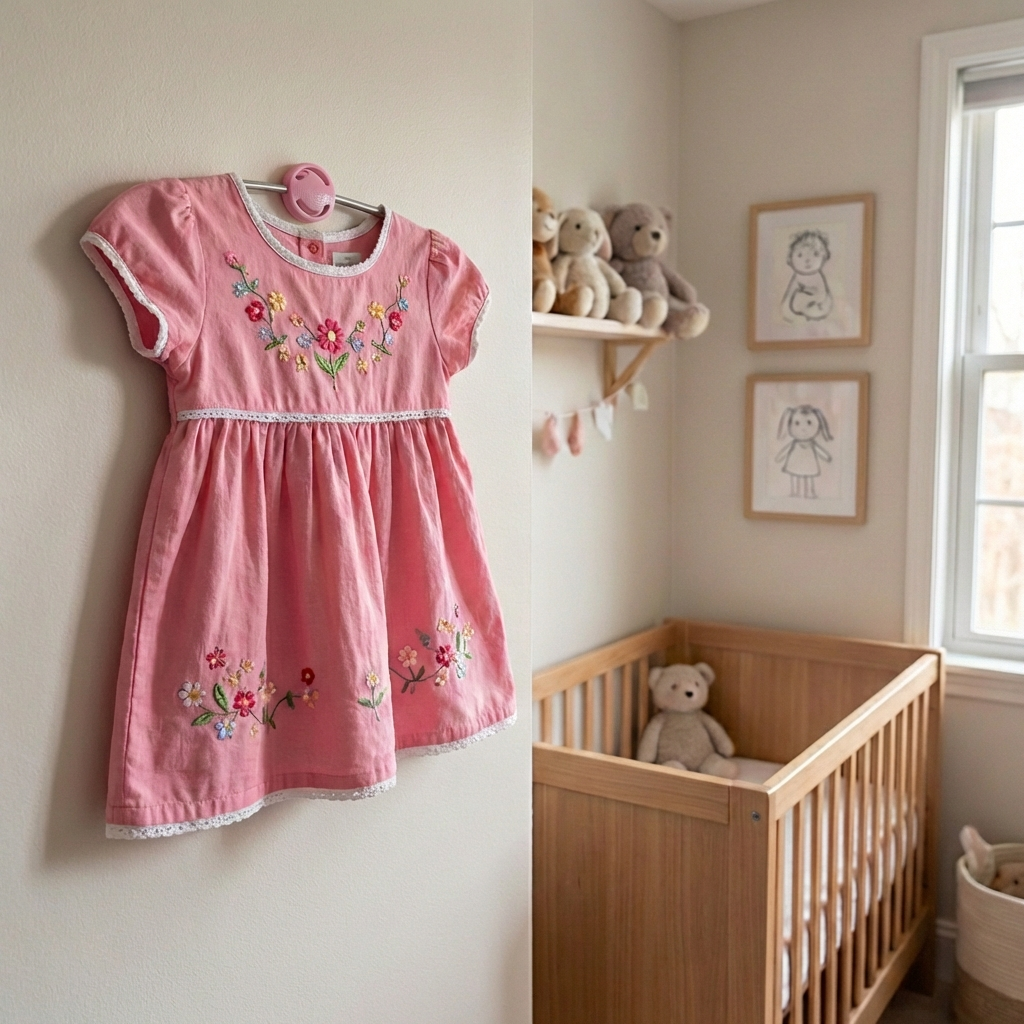 Kinderkleider Wandhalterung – Kinderzimmer Deko, Babykleidung & Erinnerungsstücke, Geschenk zur Taufe oder Geburt