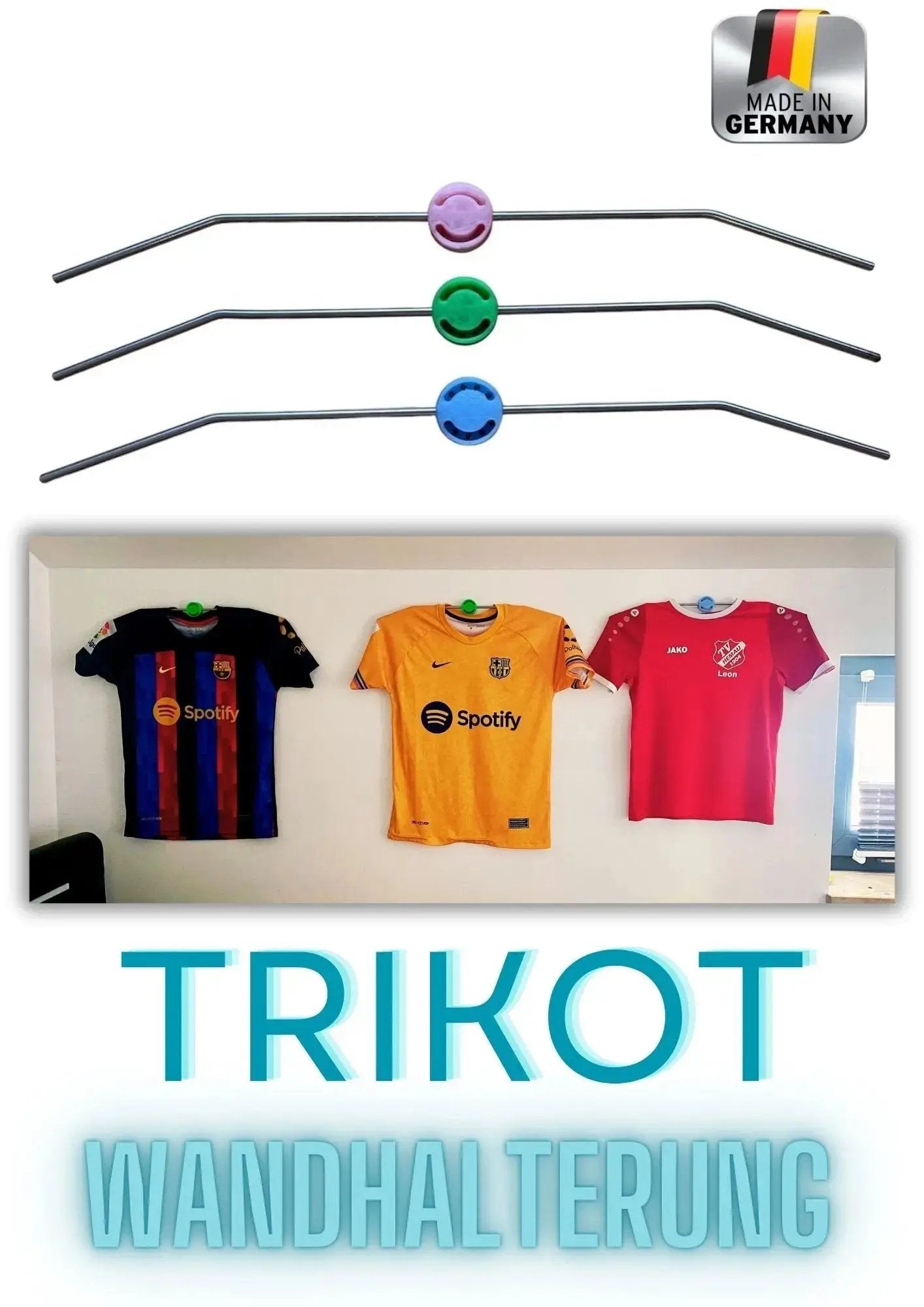 Fussball Sport Trikot Wandhalterung - Wal-Clip von Beck-SWS – ein Muss – Steel - Wood