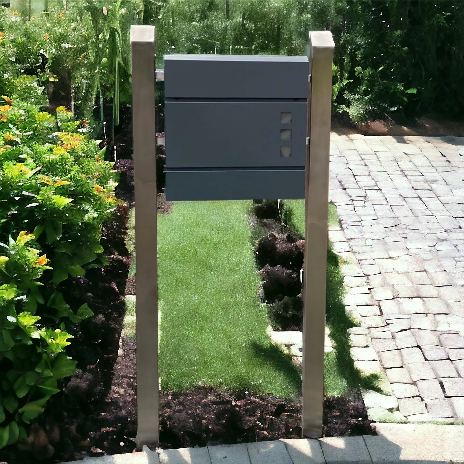 Detailansicht der hochwertigen Verarbeitung der Edelstahl Postkastenhalterung