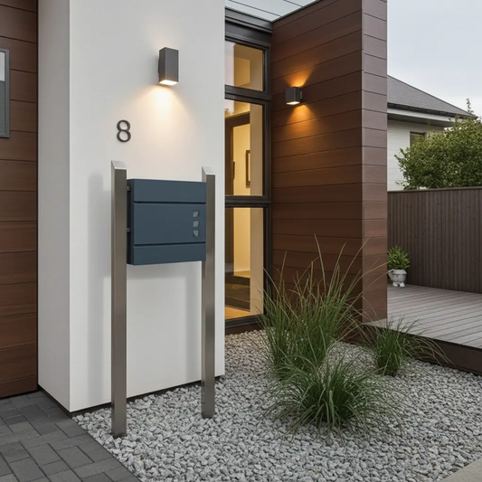 Eleganter Briefkastenständer aus massivem Edelstahl mit stabilem Standfuß