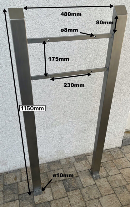 BECK-SWS Briefkasten-Postkasten Ständer Standfuß aus Edelstahl / V2A  - Freistehend 115cm